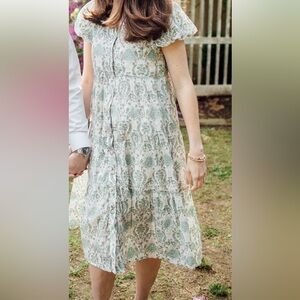 Green and White Ruffled Off Shoulder Sundress